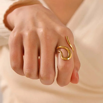 DAIIIBABYYY  -  Fashion Gold Color Stainless Steel Open Rings for Women Man Vintage Metal Geometric Hollow Adjustable Rings Party Jewelry